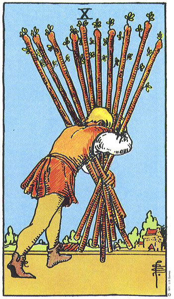 10 Gậy — Rider-Waite